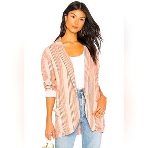 Free People Simply Stripe Blazer in Multi linen blend jacket oversized size XS